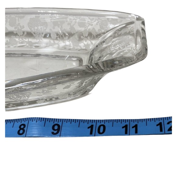Vintage Heavy Oblong Rose Etched Oval Relish Pickles Nuts Olive Dish 12” X 4” - Picture 5 of 6